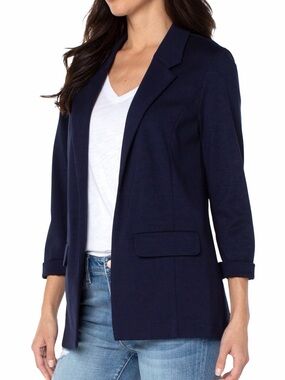 Liverpool Boyfriend Blazer Medium Cadet Blue Navy Ponte Stretch